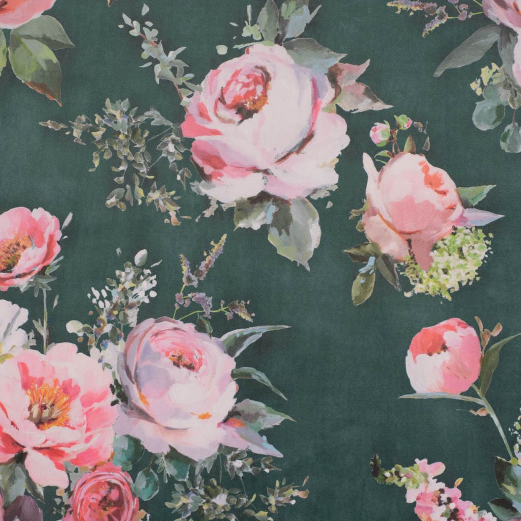 Samtstoff Polsterstoff Dekostoff Rosen grün rosa 1,40m