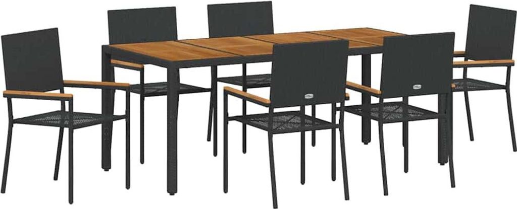 vidaXL Garten Essgruppe 7 pcs Schwarz Poly-Rattan