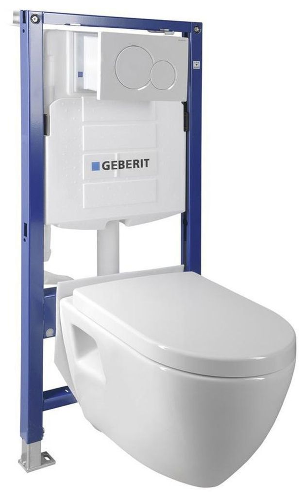 Aqualine Nera Wand-WC mit UP-Spülkasten aus Gipskarton und Geberit Druckknopf, weiß