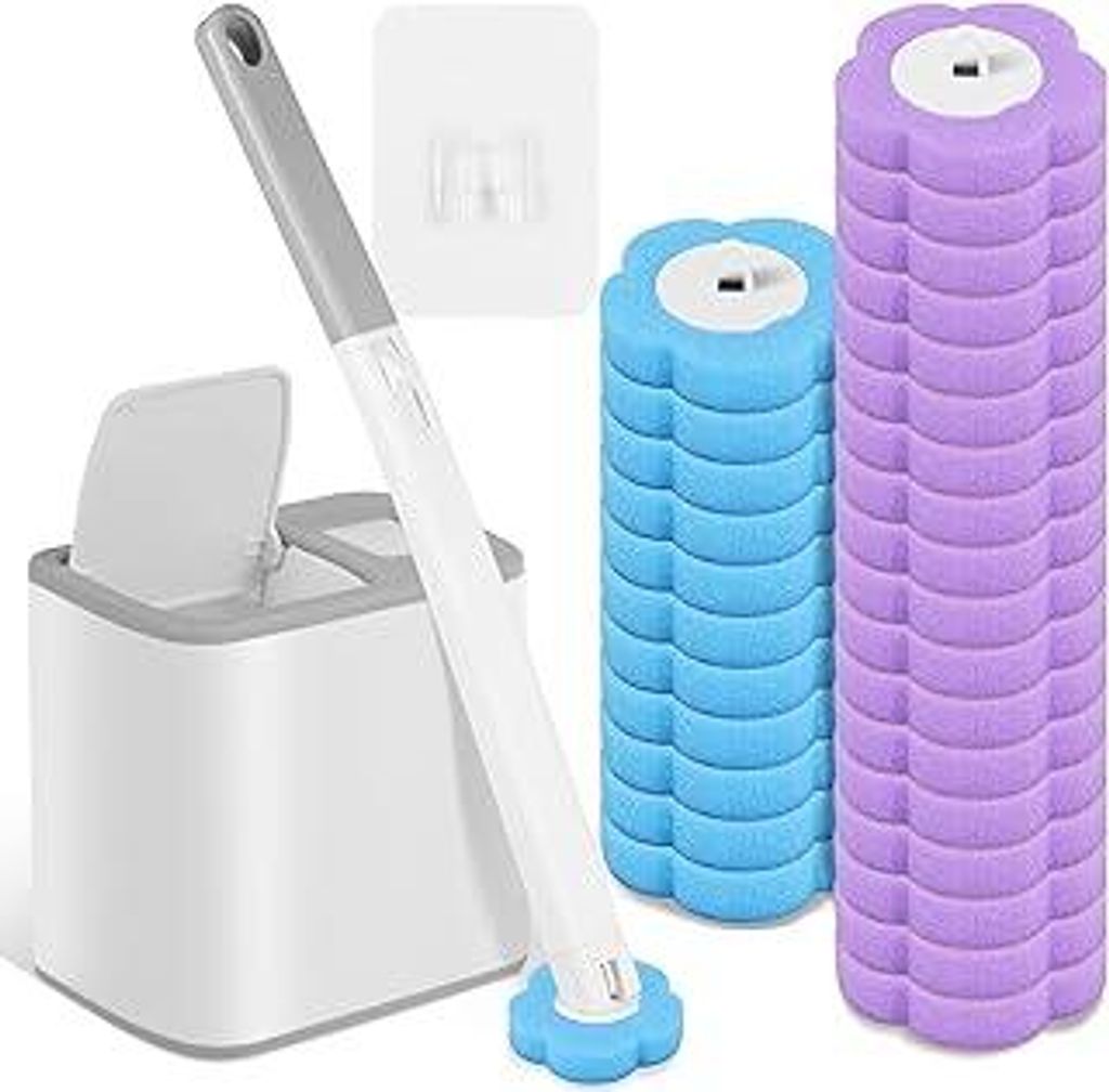 Einweg Toilettenbürste Set,Klobürste Wandmontage mit 30 Stück Reiniger Bürstenkopf,WC Bürste mit Klobürstenhalter Badezimmer Set,Toilet Brush...