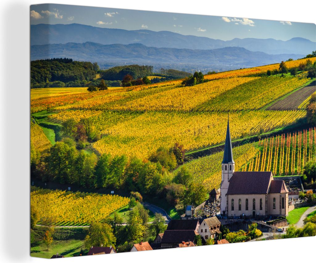 OneMillionCanvasses - Leinwandbilder - 140x90 cm, Frankreich - Weinberg - Dorf, Wandbilder Kunstdruck Wanddekoration