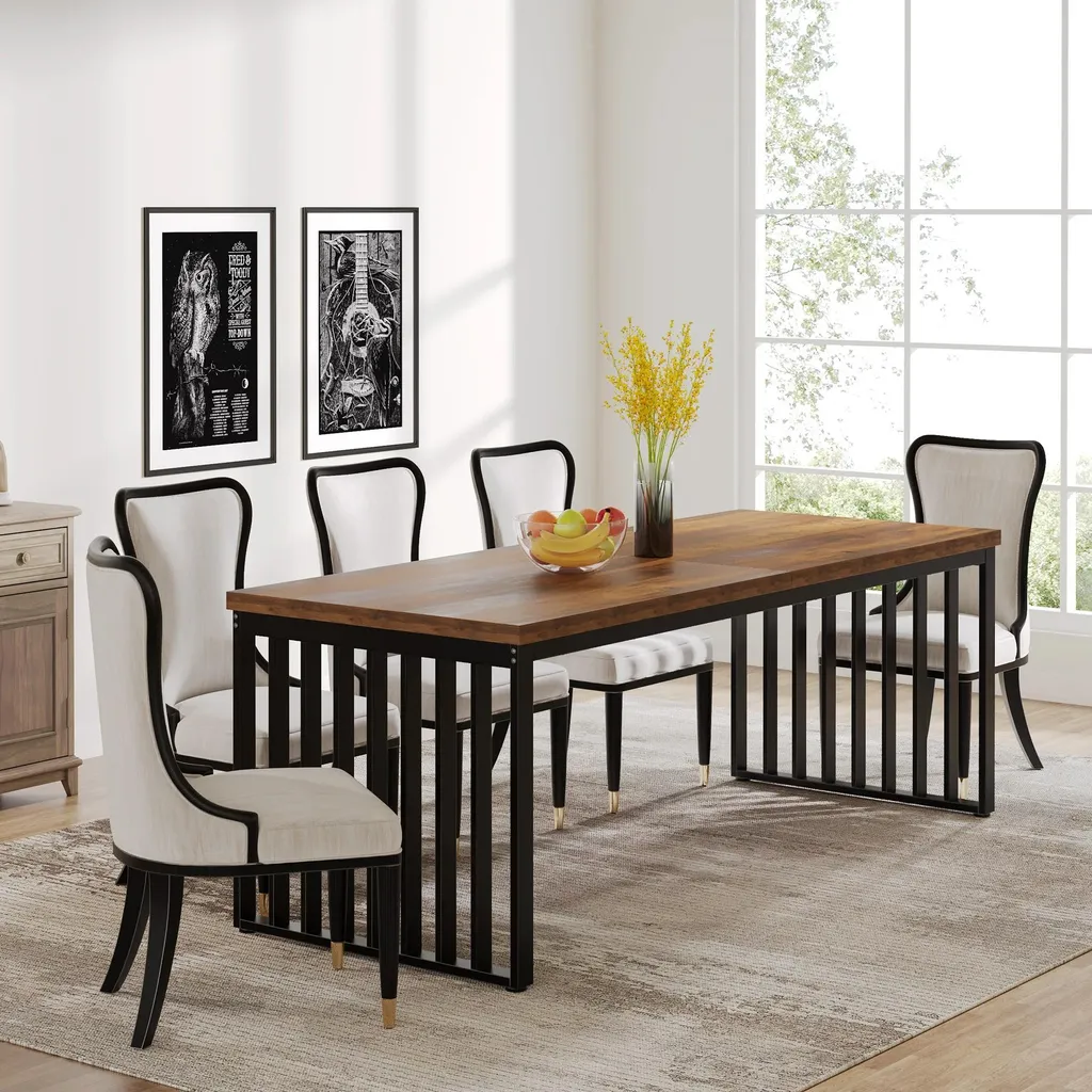 Table industrielle stable et robuste 180 cm bois chocolat noir