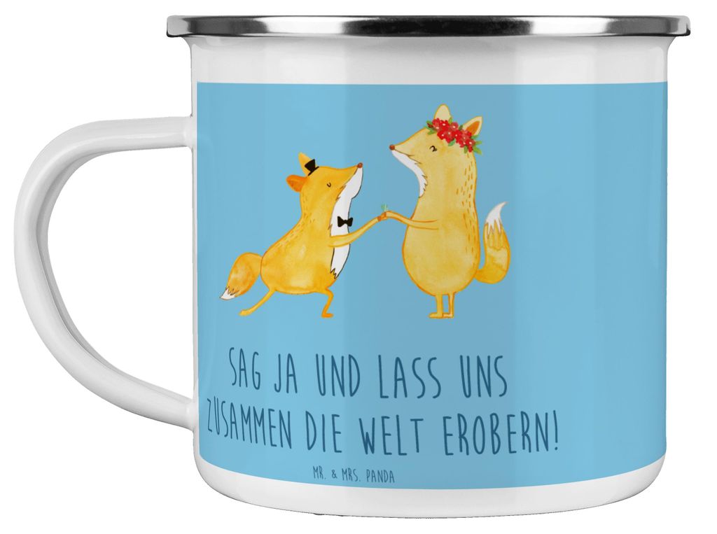 Mr. & Mrs. Panda Teetasse Heiratsantrag Abenteuer - Sky Blue - Geschenk, Geschenke, Liebesspruch, perfekte Umgebung, Heirat, Emaille Tasse, Pott, L...
