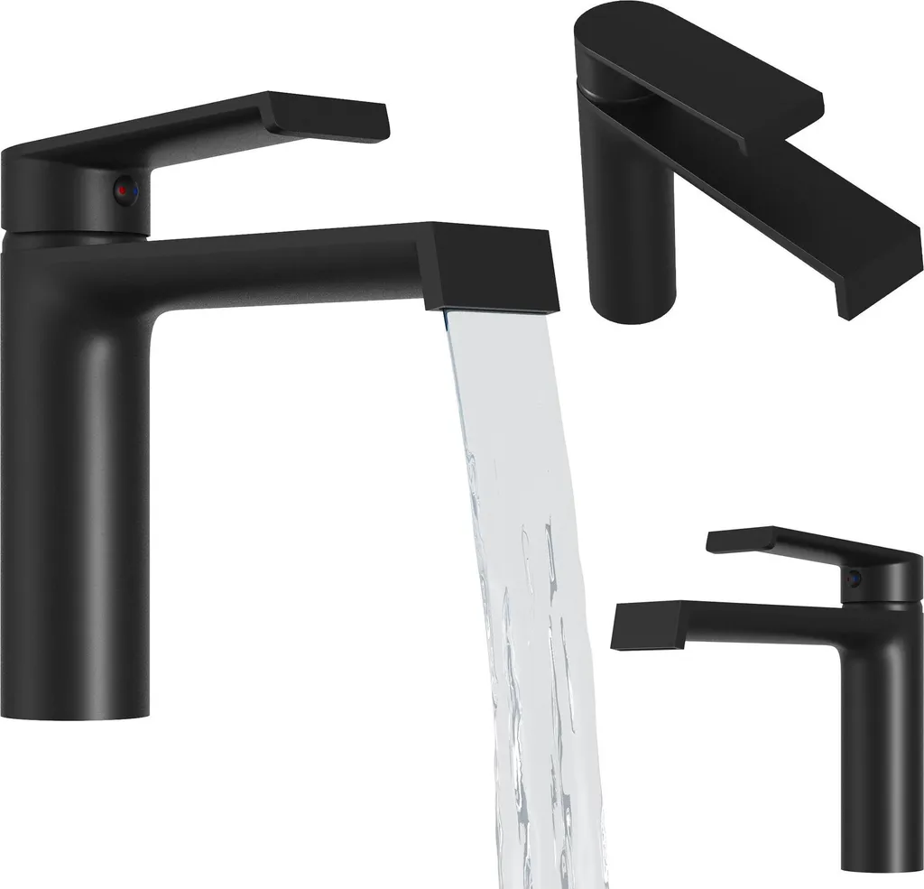 Miscelatore per lavabo Granitan | Bali - Nero - Miscelatore monocomando - Design minimalista - Durevole nel tempo
