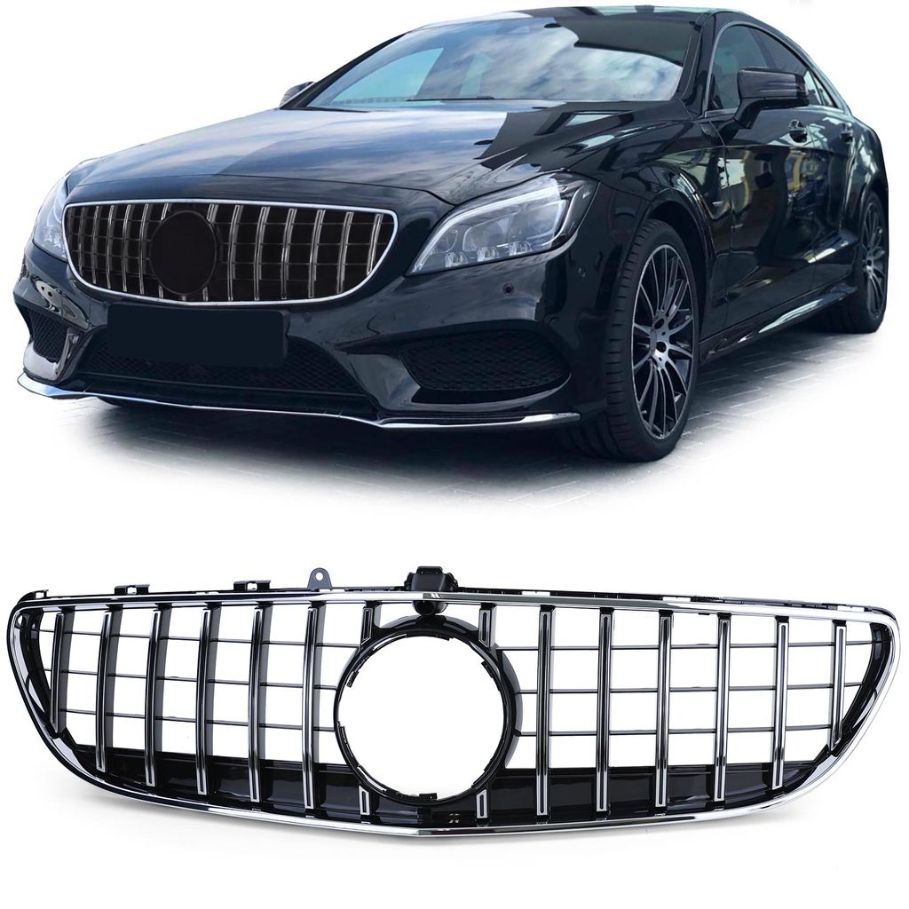 Sport Kühlergrill Chrom Schwarz glänzend für Mercedes CLS Produktbild 