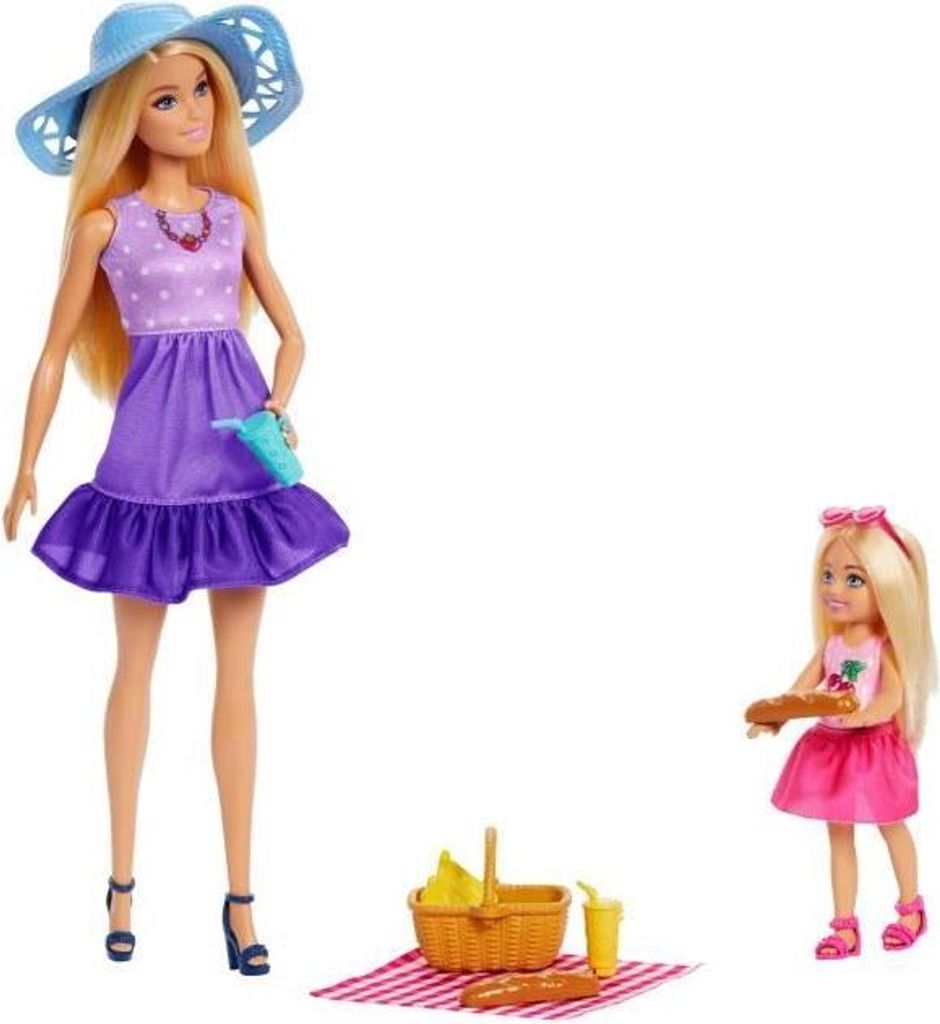 Barbie Picknick Set, 2 Puppen Familie und Freunde, Ab 3 Jahren, Mit 9 Accessoires