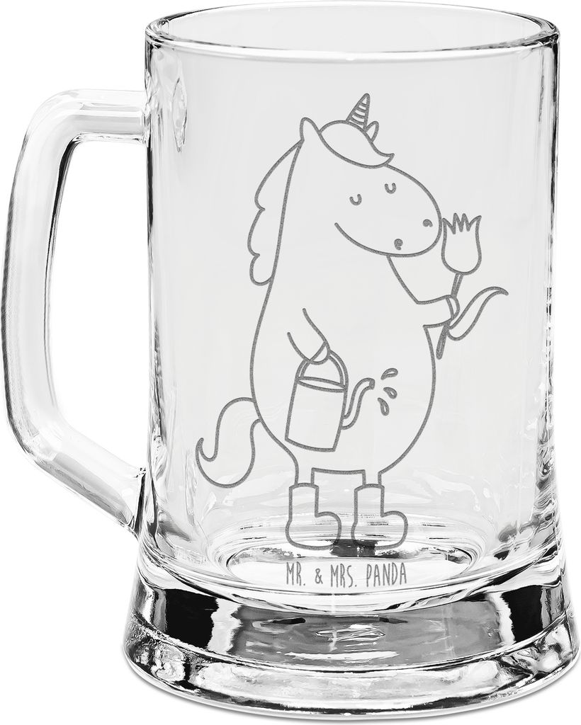 Mr. & Mrs. Panda Glas Bierkrug Einhorn Gärtner - Transparent - Geschenk, Humpen, Freundin, Bierhumpen, Luftballon, Garten, Einhörner, Blume, Glas...