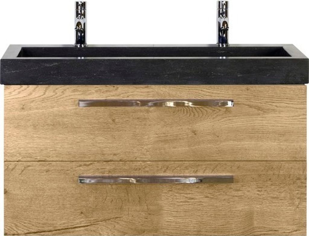 Naturstein Doppelwaschbecken mit Unterschrank Sanox SEVILLE BxHxT 101x58x45.5 cm Frontfarbe eiche natur 81702927