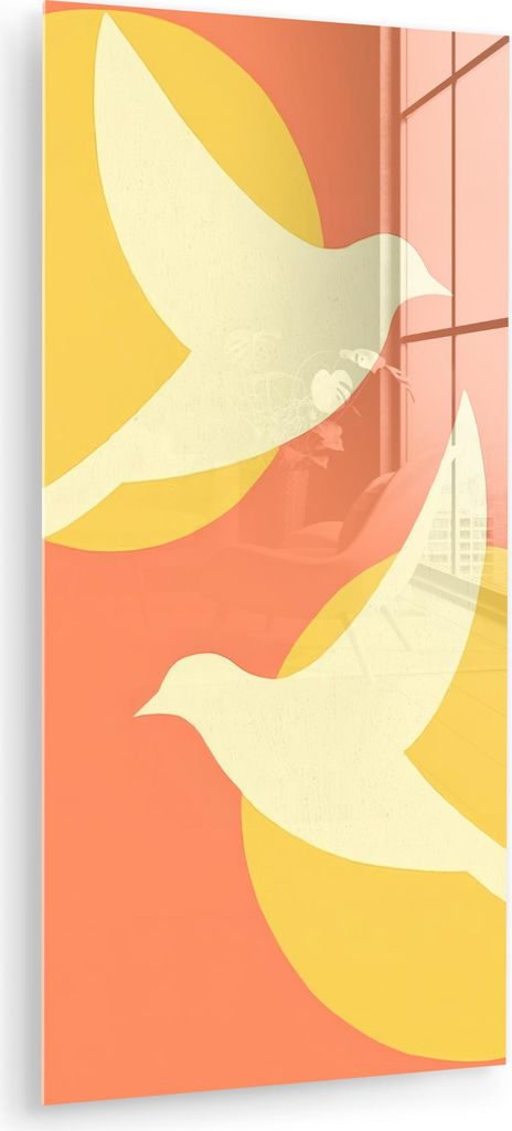 MuchoWow Glasbilder - Bilder auf Wandbild - Foto auf Glas Vögel - Kreise - Gelb 60x120 cm Wanddekoration aus Glas - Acrylglasbild - Acrylbilder - ...