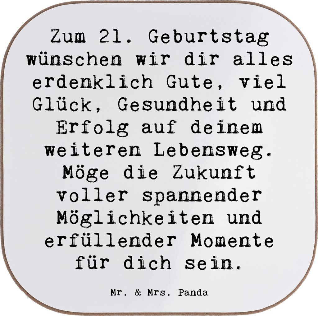Mr. & Mrs. Panda Untersetzer Glas Spruch 21. Geburtstag - Weiß - Geschenk, Dekoration, bedeutsamer Tag, erfüllende Momente, Kaffee, Jung, Holzunt...