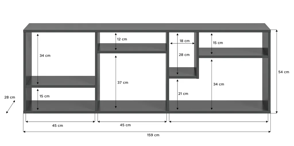 Bibliothèque Tommy 7 Cases Grise Structure Robuste et Design Compact - 3