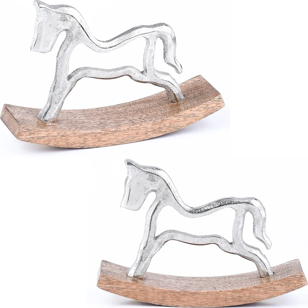 Set de 2 présentoirs cheval à bascule Sving argent 20cm pour décoration