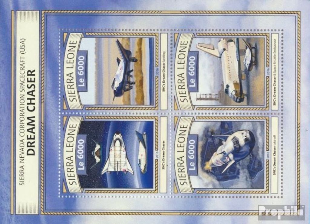 Briefmarken Sierra Leone 2016 Mi 7773-7776 Kleinbogen (kompl. Ausg.) postfrisch Raumflugzeug Dream Chaser
