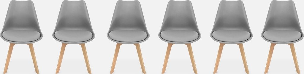 Set 6 sedie scandinave imbottite, gambe in legno per sala Immagine del prodotto 