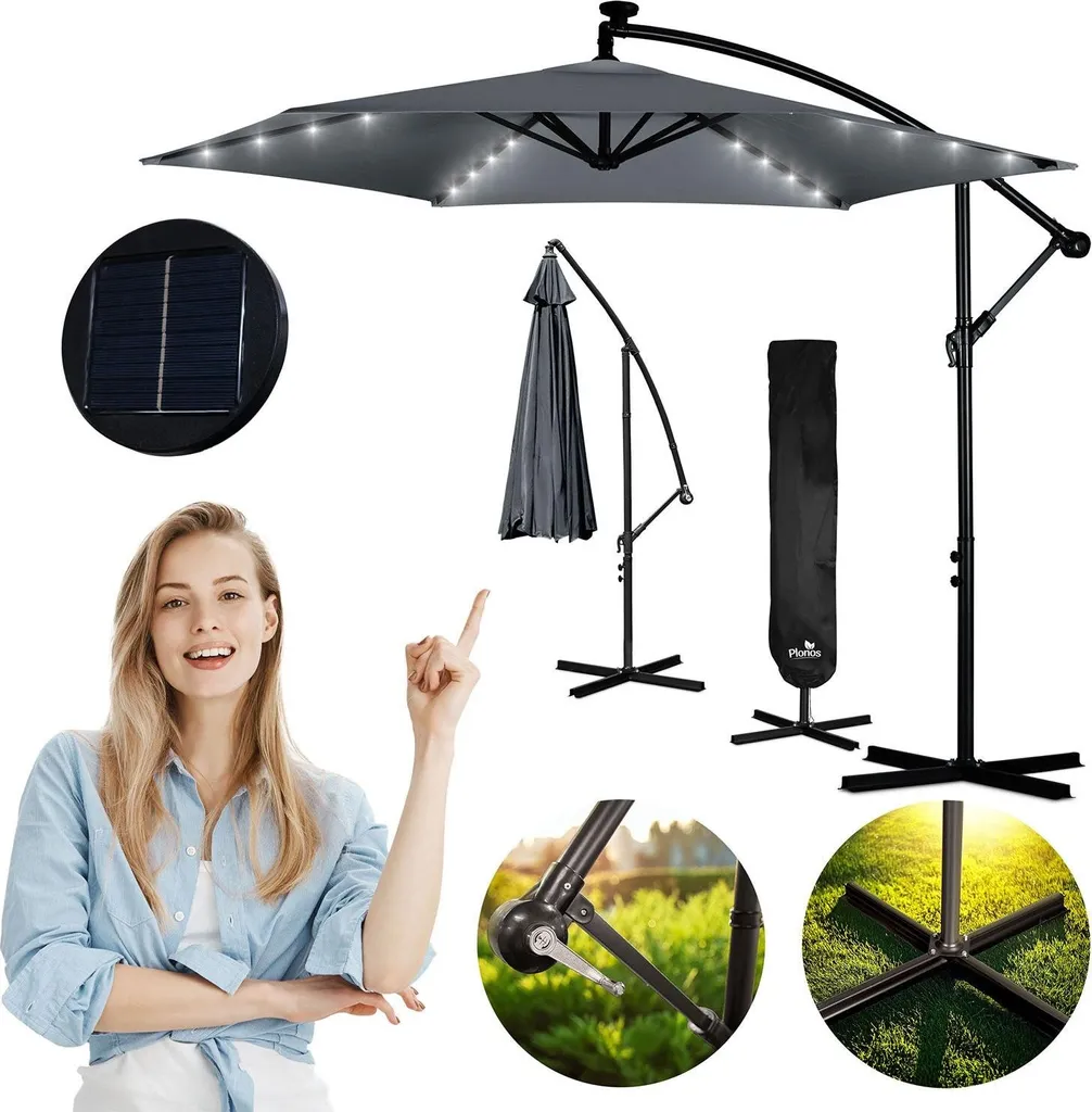 Parasol géant pour jardin Plonos PL-882 éclairé 350 cm avec sa housse