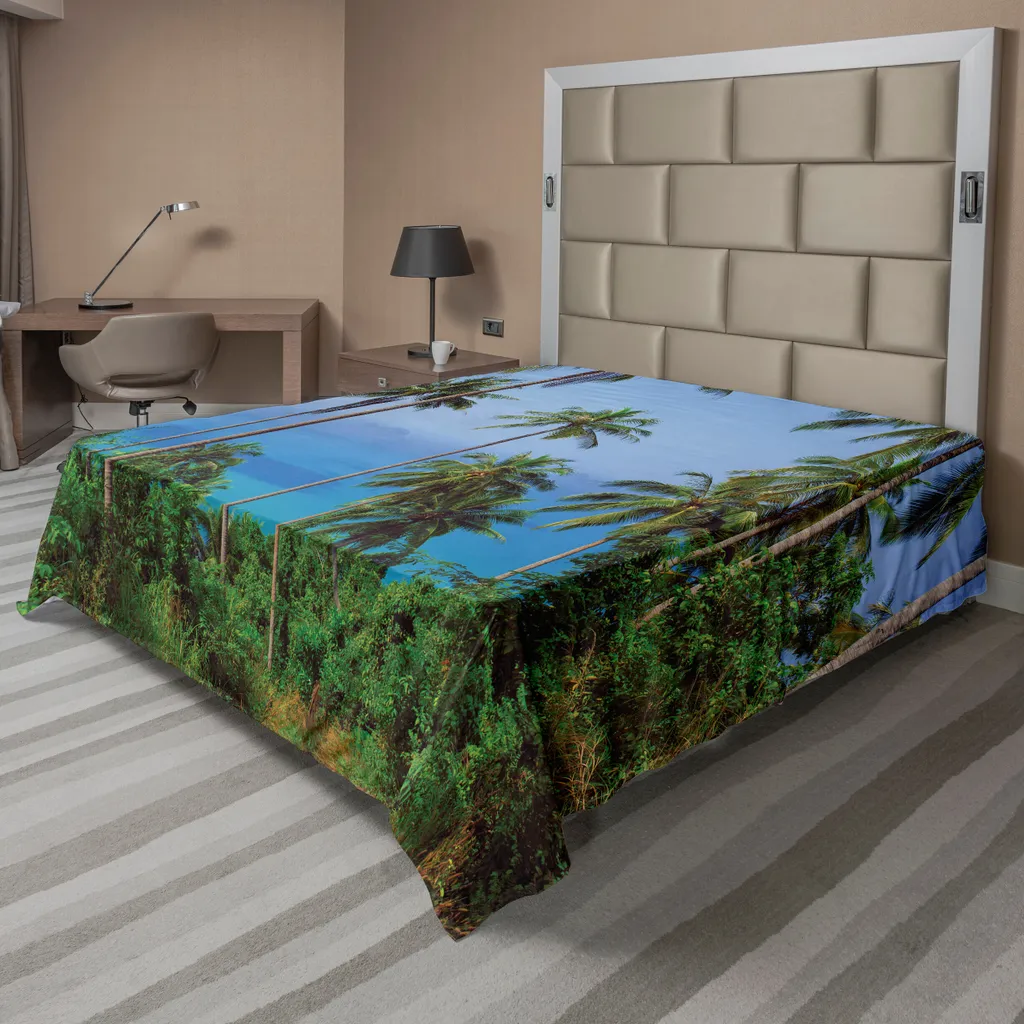 Drap de lit Palme ABAKUHAUS Jungle Tropicale 266 x 260 cm Bleu Vert
