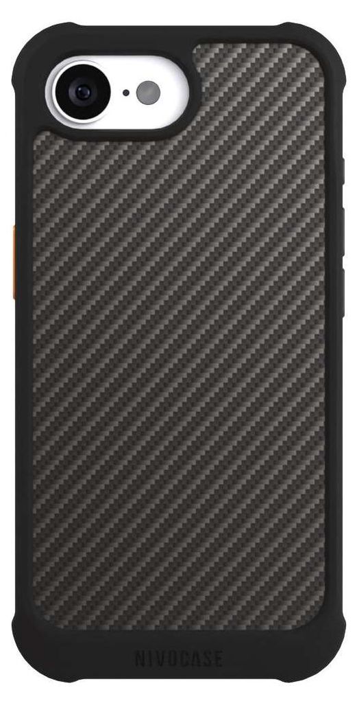 NIVOCASE Hülle für Apple iPhone 16e Stoßfeste Handyhülle NIVOmax Case Schwarz Carbon Metallic Look Muster