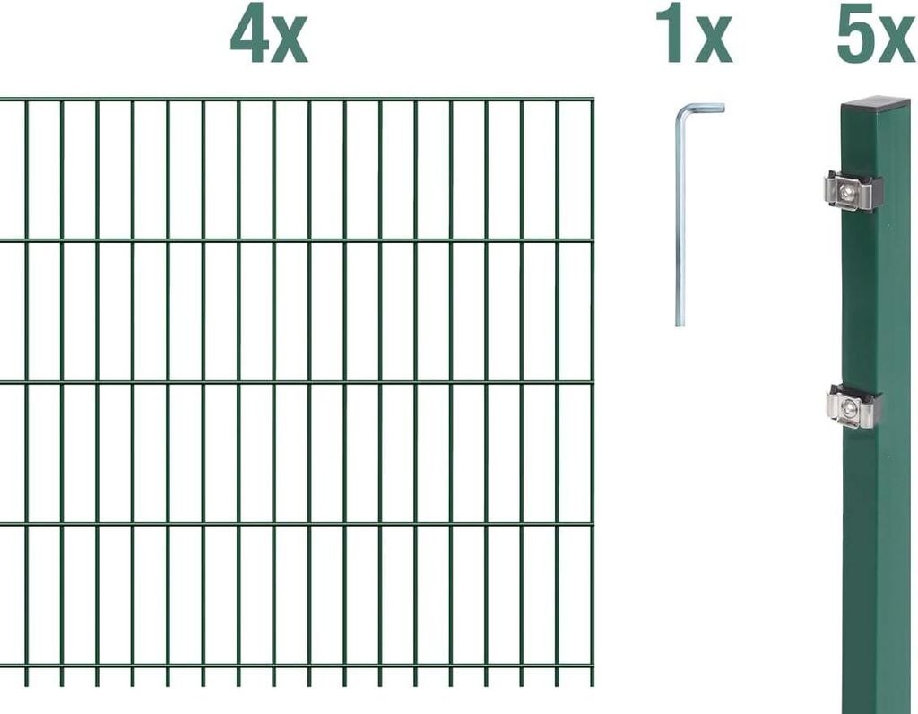 Alberts Doppelstabmattenzaun 6-5-6, Matten 2,50 m, Höhe 1,83 m, Länge 10 m, grün, Zaun als Komplettset, Pfosten mit Klemmlasche 60x40 mm