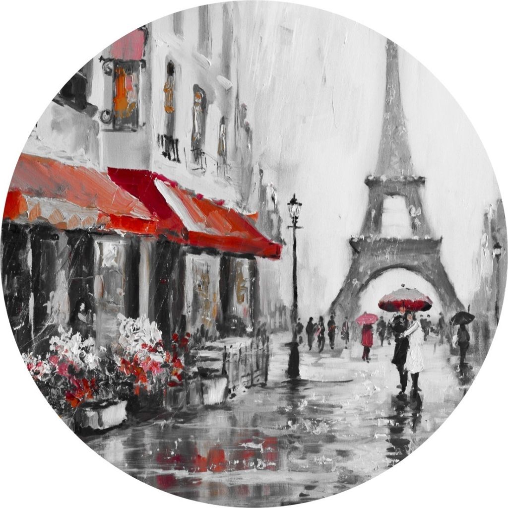 Sticker Kreis Pariser GASSE Zeichnung Eiffelturm Paris Panorama Wanddekoration Wandtattoo Aufkleber 100 cm x 100 cm