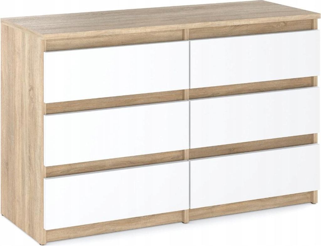 Kommode mit 6 Schubladen Weiß Matt / Sonoma Eiche 100x33,5x71,5 Sideboard Schubladenschrank für Wohnzimmer Schlafzimmer Stauraum Möbel Kleidersc...