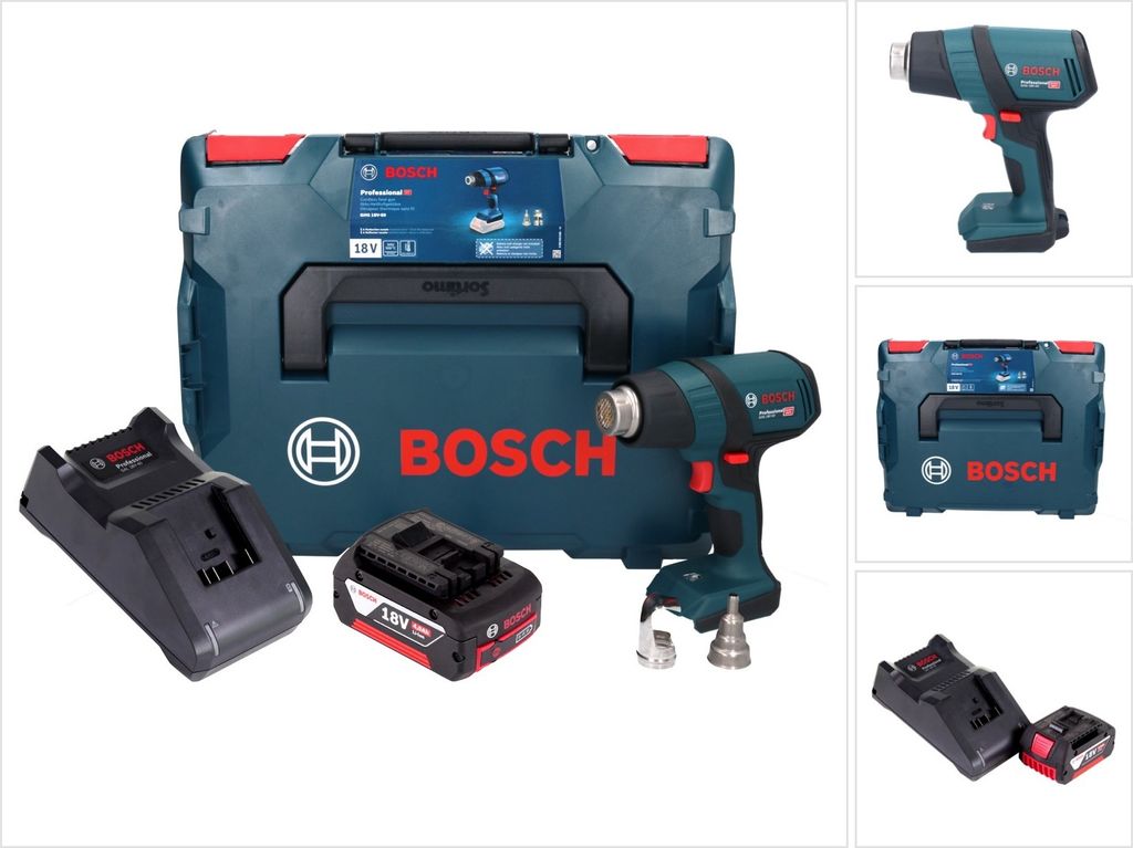 Bosch GHG 18V-50 Professional Akku Heissluftgebläse 18 V 300° C / 500° C + 1x Akku 4,0 Ah + Ladegerät + L-Boxx