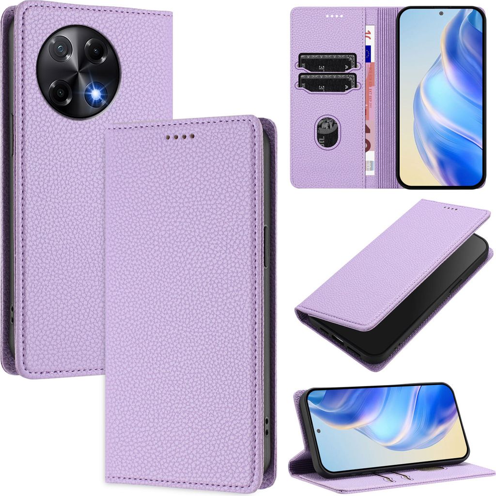 Litchi Leder Handyhülle für Tecno Camon 30S / 30S Pro Wallet Kartenfächer Standfunktion Hülle Violett