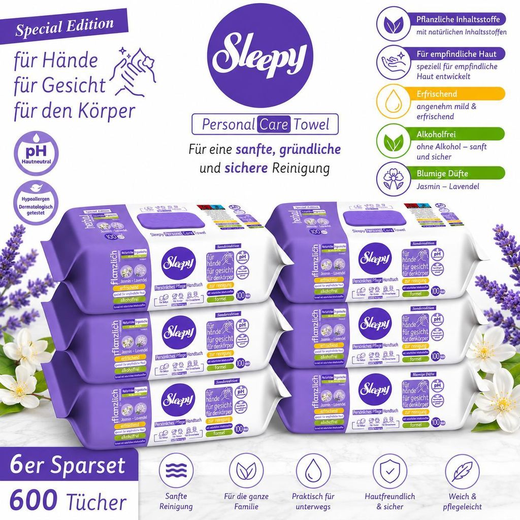 Sleepy Easy Clean Sensitive Feuchttücher Jasmin - Lavendel Produktbild 