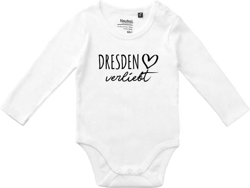 Huuraa Baby Body Dresden verliebt 80 White Baumwolle Fairtrade Langarmbody Geschenkidee