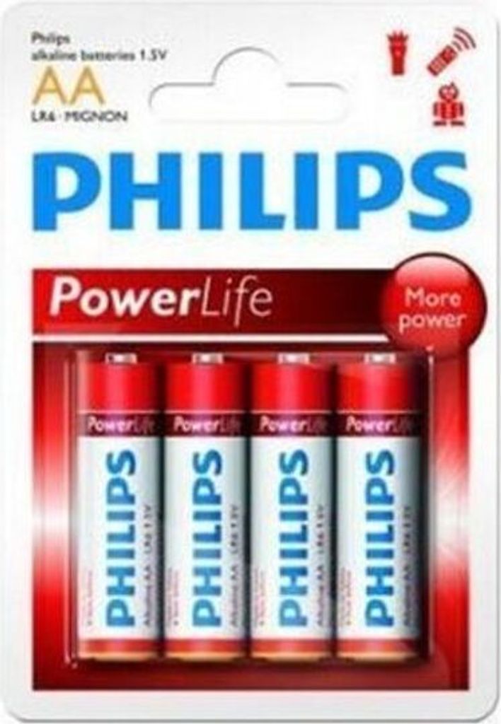 Philips Power Alkaline Akku LR6P4B/10, Einwegbatterie, Alkali, 1,5 V, 4 Stück(e), 58 mm, 14 mm