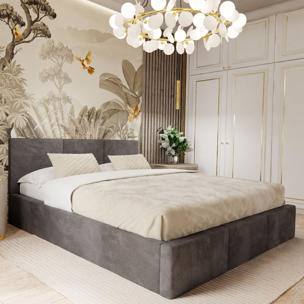 Muralo POLSTERBETT für Schlafzimmer Polsterbett mit Bettkasten und Gasdruckfeder Bett mit Polsterkopfteil Doppelbett 180x200 Bett mit Stauraum Gra...