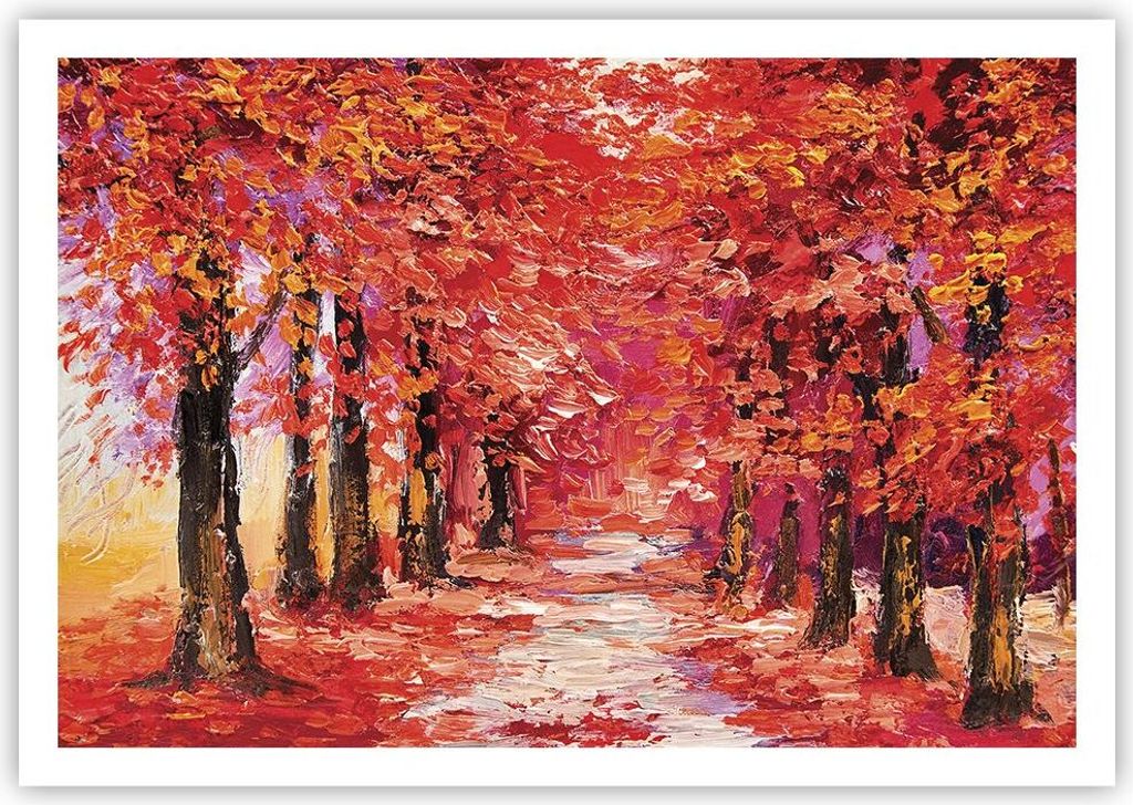 Poster - Poster ohne Rahmen - Herbst Park Allee - 100x70 cm - Wand Bild - Wanddeko - Wandbilder - Kunstposter - Wandposter - Bilder - Kunstdruck - ...