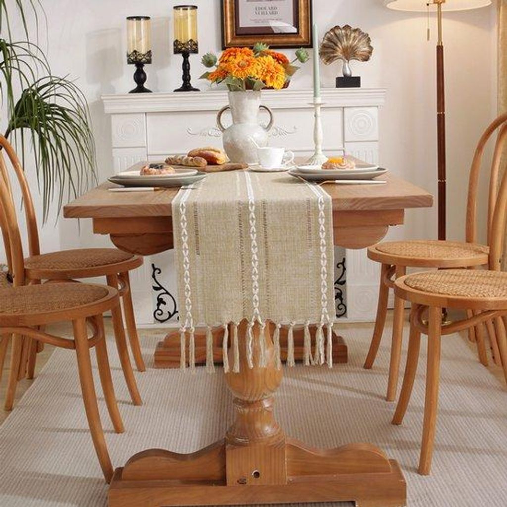 Gewebte Tischdecke mit gestreiftem Muster, handgefertigt in einfarbigem Webe, ideal für Weihnachten, Feiern, Abendessen, Geburtstag und Küche.