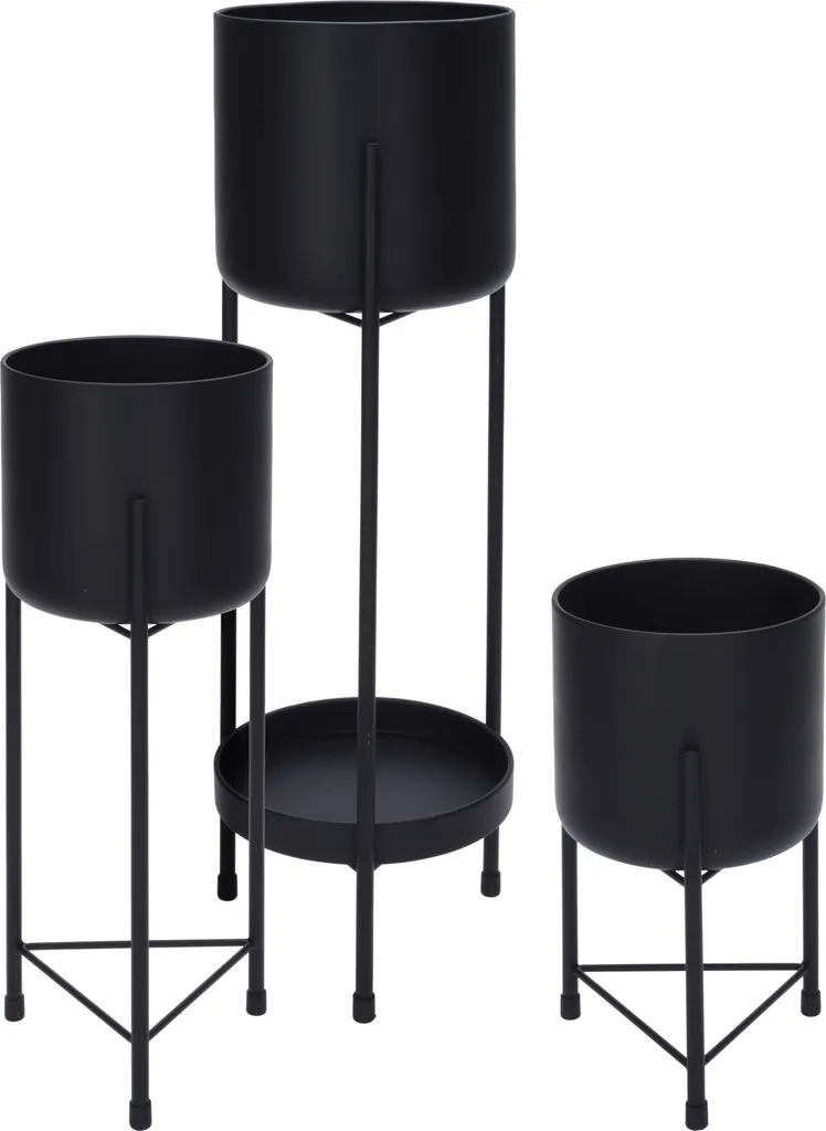 Cache-pot sur pied en métal noir : lot de 3 pots pour décoration d'intérieur