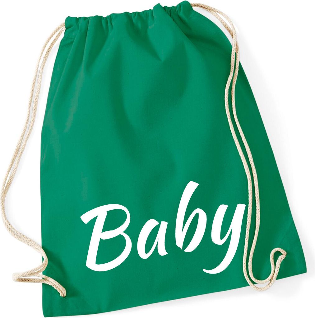 Huuraa Turnbeutel Baby Schriftzug 12 Liter Kelly Green Baumwolle Rucksack Geschenkidee