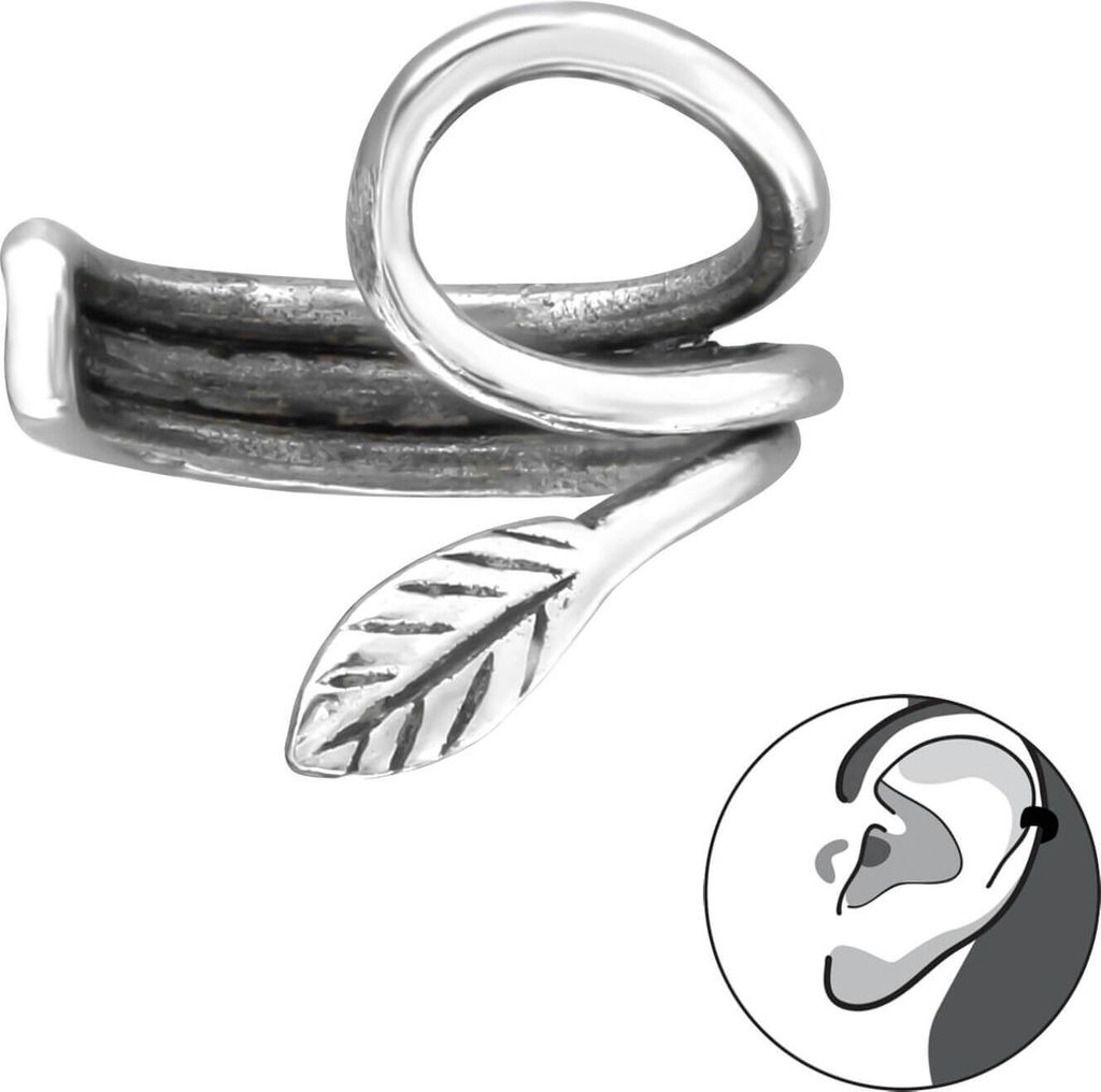 Ear Cuff 925 Sterling Silber Ohrklemme mit Blatt