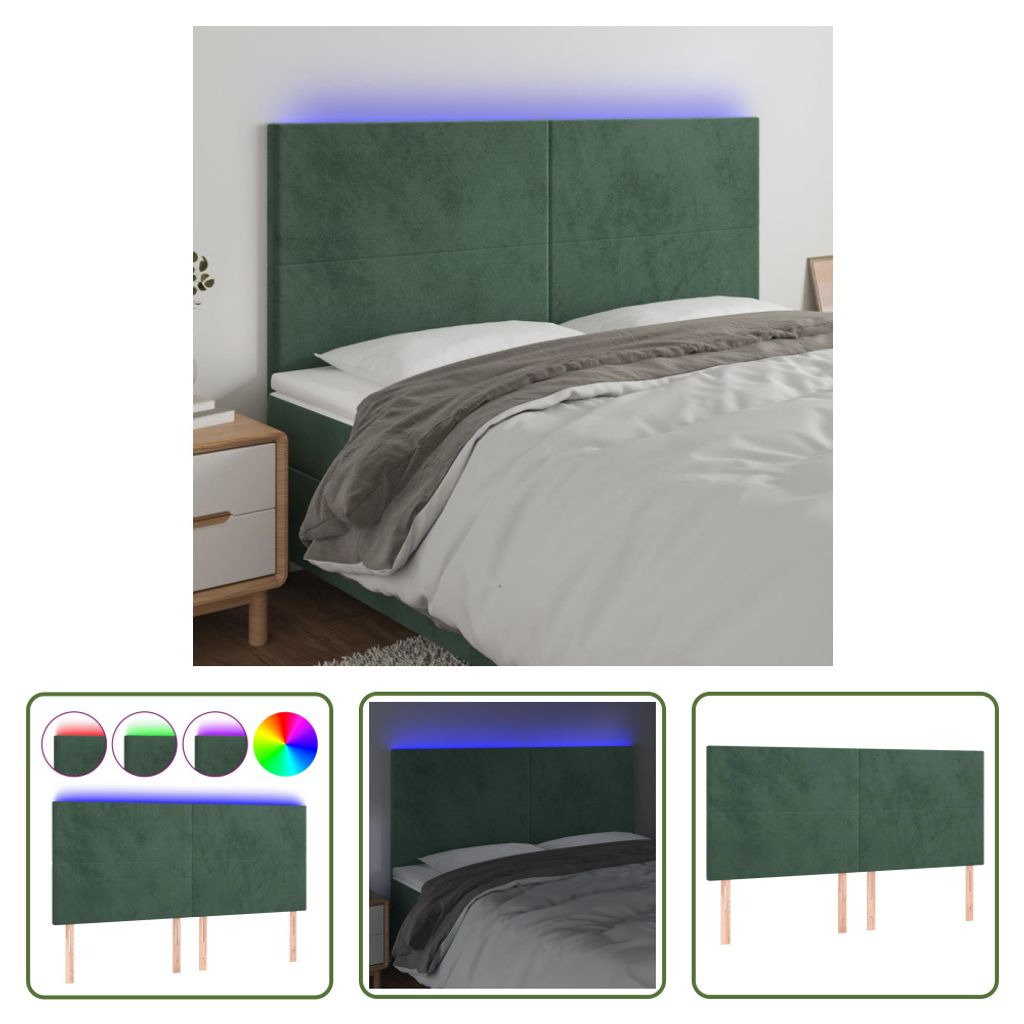 The Living Store LED Kopfteil Dunkelgrün 180x5x118/128 cm Samt