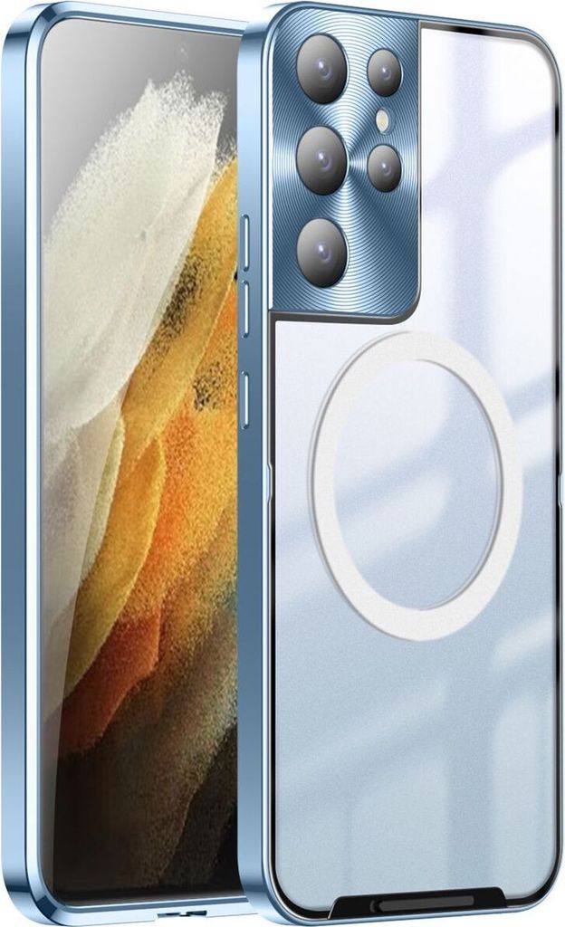 Metall Hülle für Samsung Galaxy S21 Ultra 5G mit eingebaut Magnetspule Matte Durchscheinend Handyhülle Kameraschutz Blau