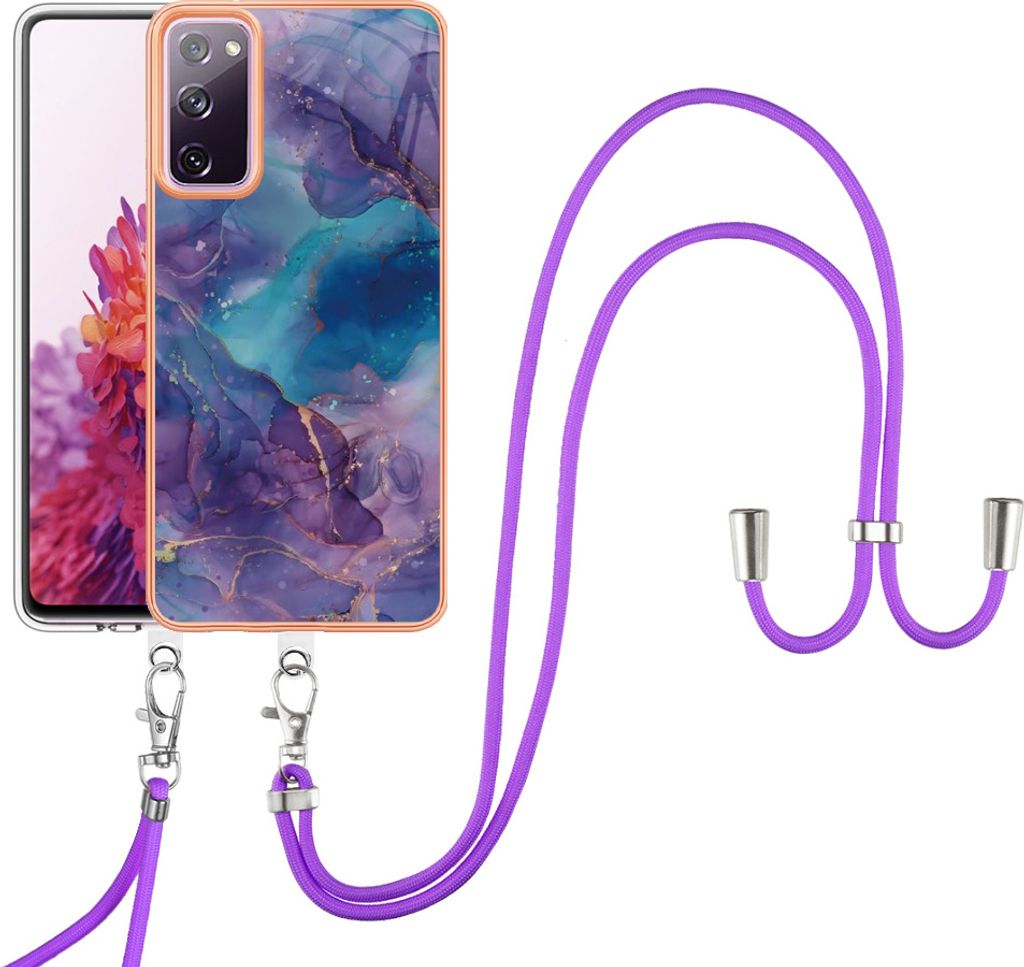 Galaxy S20 FE Handykette Hülle, Muster TPU Bumper Schutzhülle mit verstellbarem Tragegurt für Samsung Galaxy S20 FE 5G 2022 Lila