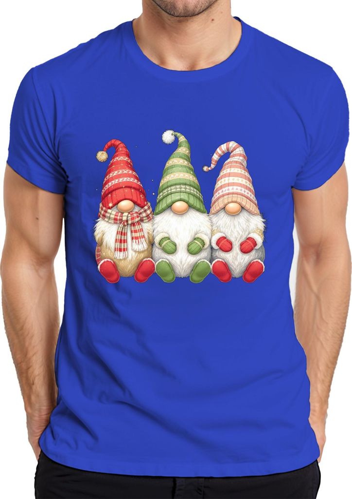 Weihnachtswichtel niedliche Gnome skandinavisch winterlich Motiv Herren T-Shirt, Blau, M