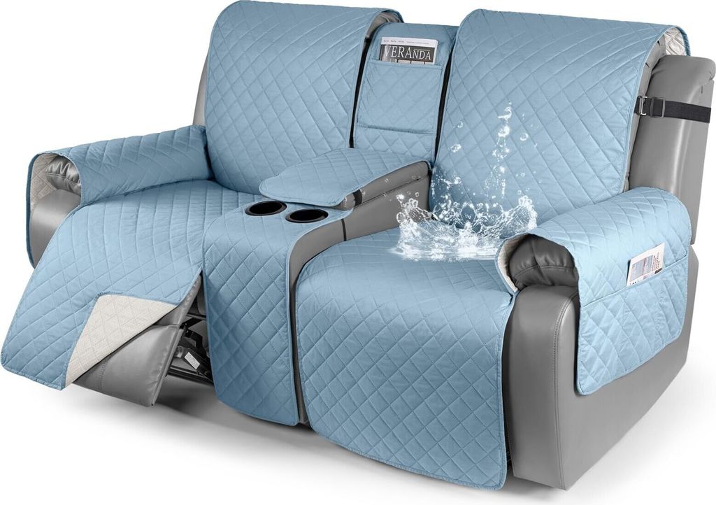 100% Wasserdichter Liegesitz-Bezug mit Konsole, rutschfest Liege-Couchbezug geteilte Sofabezüge mit 2 Getränkehalter, Möbelschutz für Haustiere...