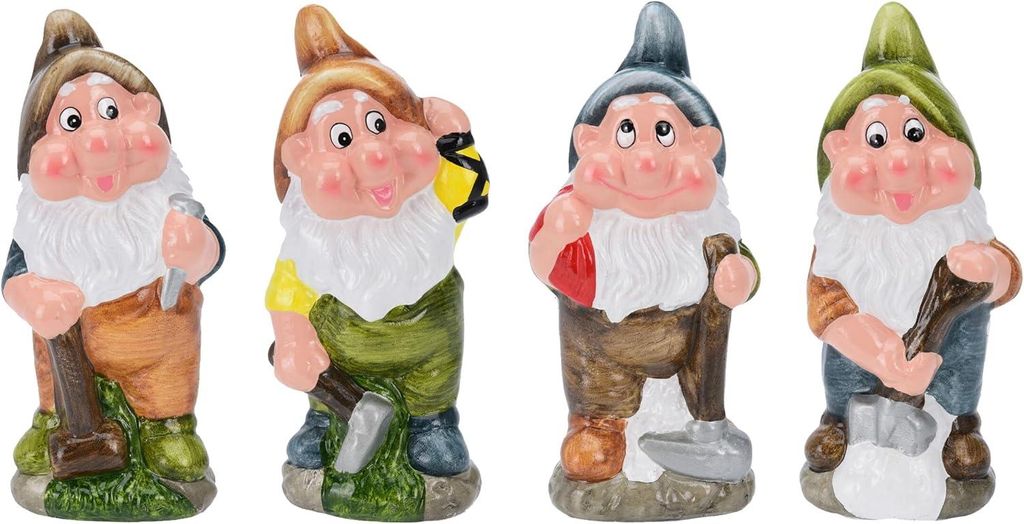 mucHome 4er Set Gartenzwerge, Höhe 20cm, wetterfeste Keramik, Zwerge bei der Gartenarbeit - Zwerg Gnom Wichtel für den Garten Gartendeko