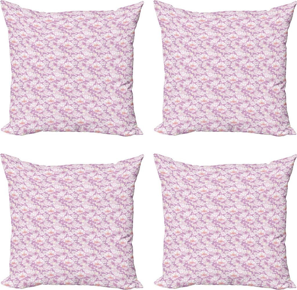 ABAKUHAUS Magnolie Kissenbezug Set (4 Stück), Pastellblumen-Blüte, Moderner Doppelseitiger Digitaldruck, 60 cm x 60 cm, Pale Pink Mauve