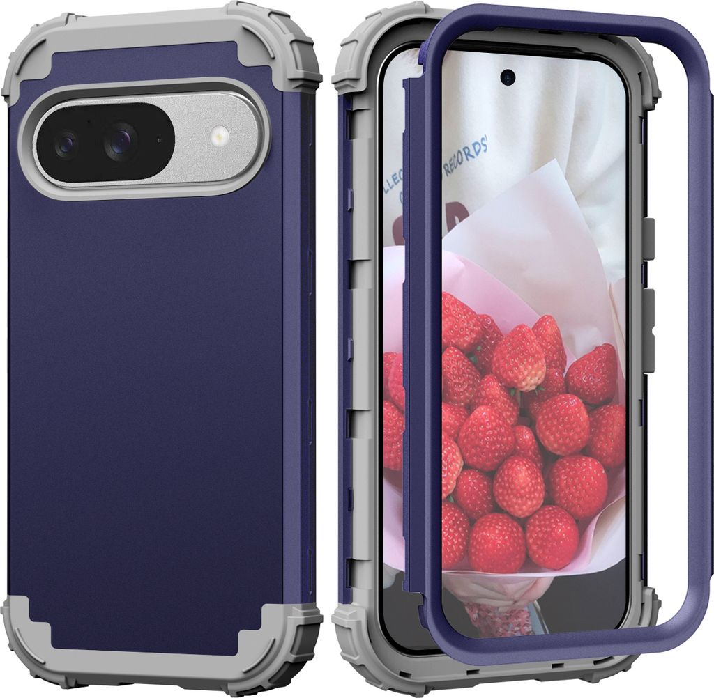 Handyhülle für Google Pixel 9 / Pixel 9 Pro Hybrid 3 in 1 PC TPU Stossfest Robust Hülle Blau