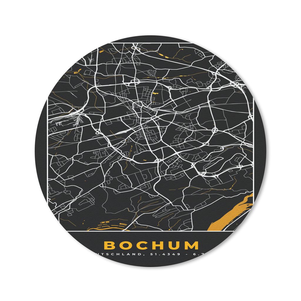 MuchoWow Mauspad Mousepad Bochum - Stadtplan - Karte - Gold - Deutschland 50x50 cm - Mousepads - Maus Mat - Pad - Mausunterlage - Vinyl