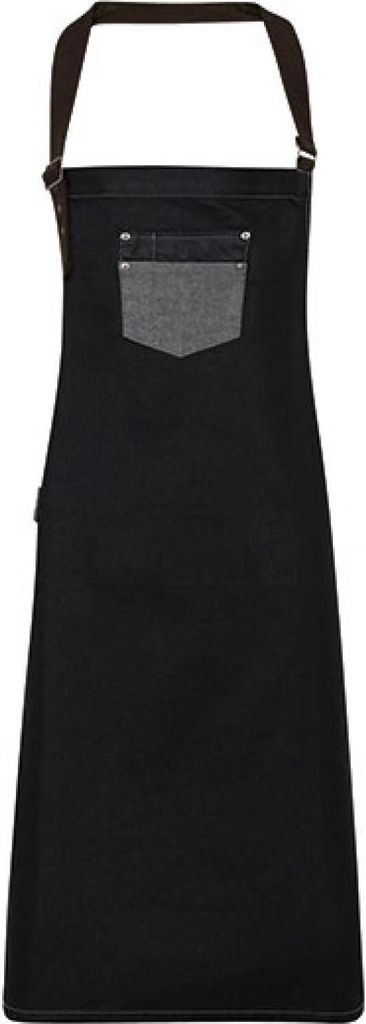 Premier Workwear PR136 | SchürzeDivision Waxed Look Denim Bib Apron With Faux Leather - Farbe: Black Denim (ca. Pantone 433) - Größe: One Size