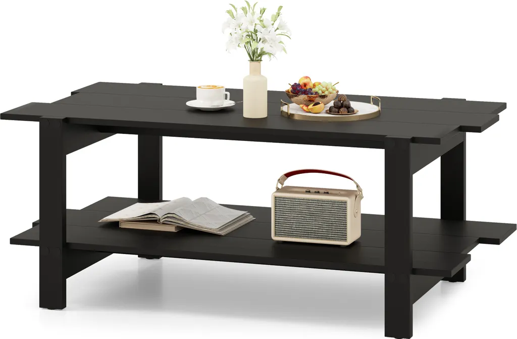 Tavolino Cocktail Rettangolare Nero COSTWAY | Accento Moderno Doghe