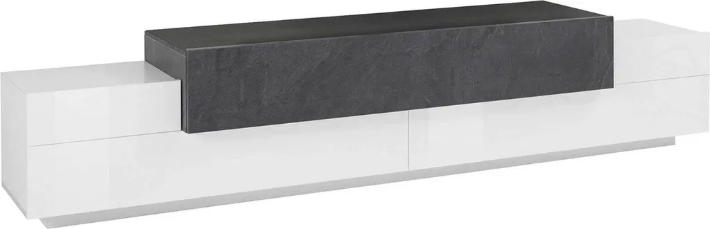 Meuble TV Blanc Brillant avec 3 Étagères Tiche - Fabrication Italienne 240cm