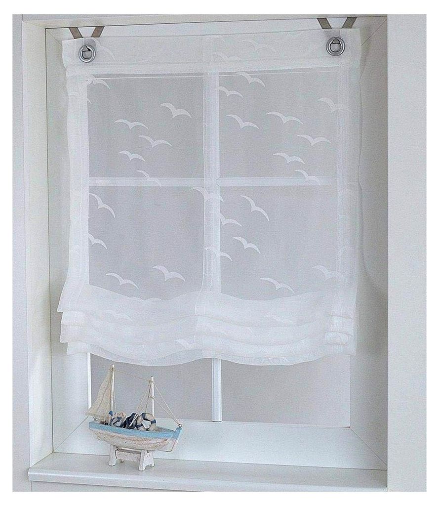 Raffrollo mit Ösen Weiß transparent maritim Seabird Breite 60 cm x Höhe 130 cm