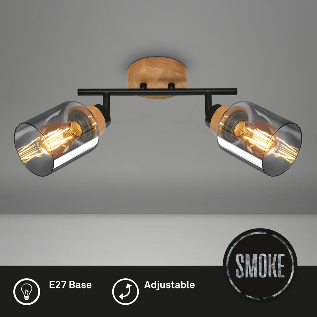 Spot double en bois et verre fumé noir - Design Industriel Chic E27 - 8