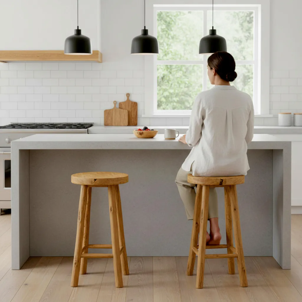 Tabourets de Bar en Teck 72 cm - Stable et Robuste 120 kg - Lot de 2 Bois - 7
